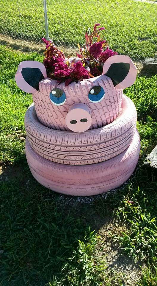 Adorable Piggy Tire Planter