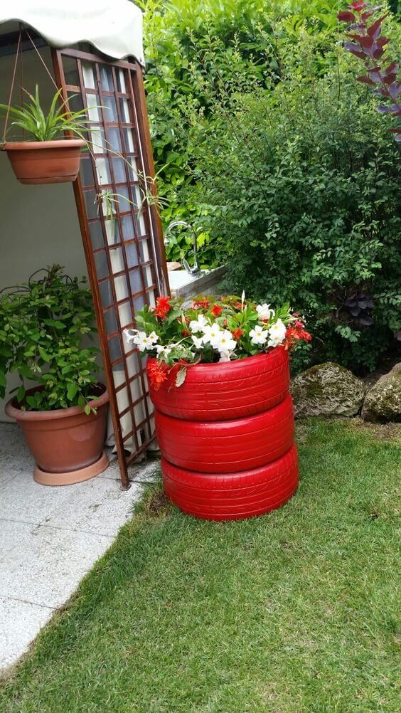 Bold Stacked Red Tire Planter