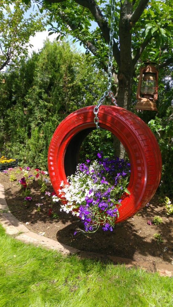 Charming Hanging Tire Planter