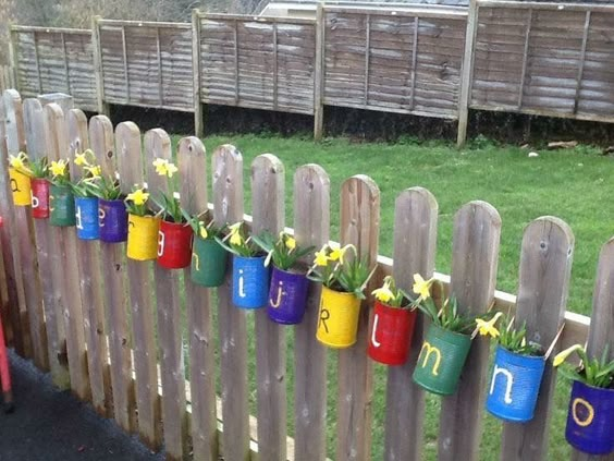 Colorful Alphabet Tin Planters Fence