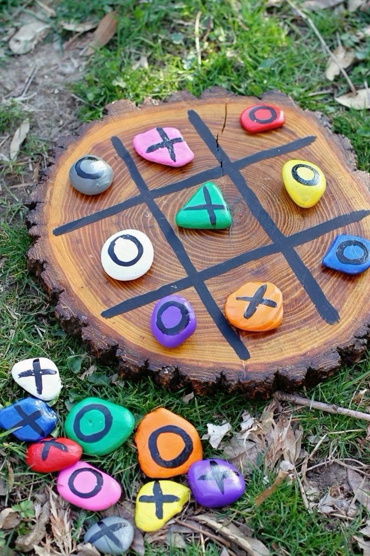 Colorful Tic-Tac-Toe Pebble Art