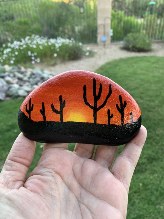 Desert Sunset Pebble Painting