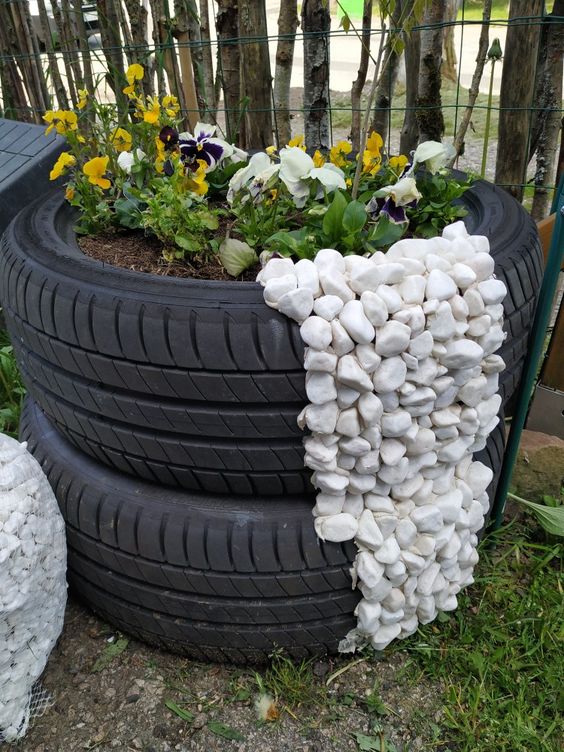 Elegant Stone Cascade Tire Planter