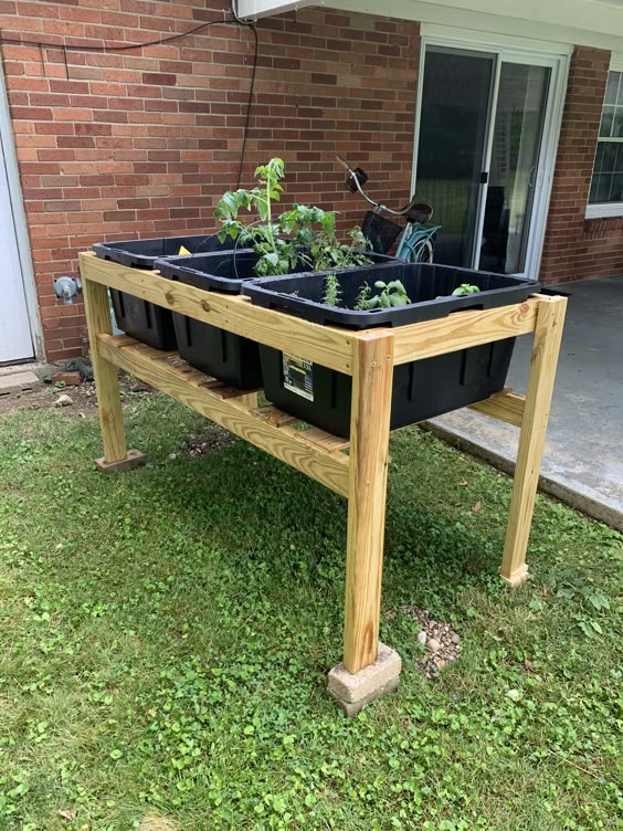 Elevated Wooden and Plastic Raised Garden Bed