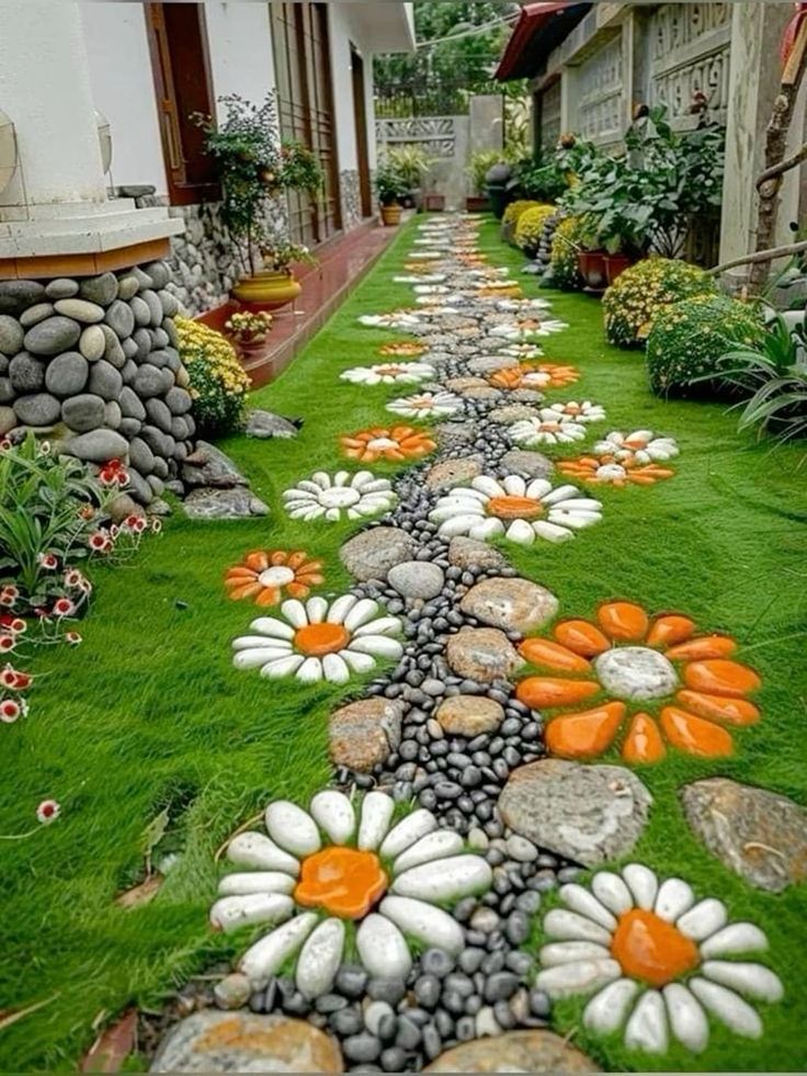 Floral Stone Garden Pathway