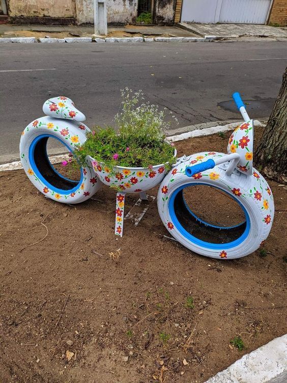 Playful Bicycle Tire Planter