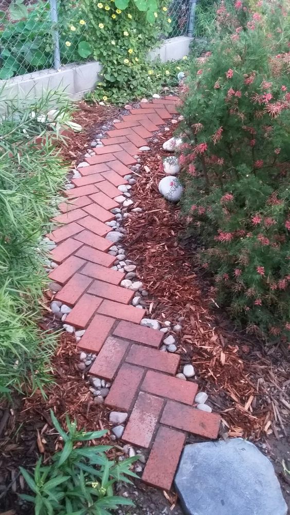 Rustic Brick Herringbone Walkway