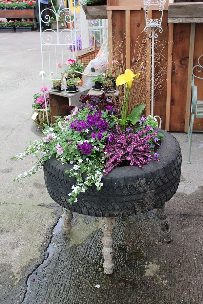 Rustic Tire Table Planter