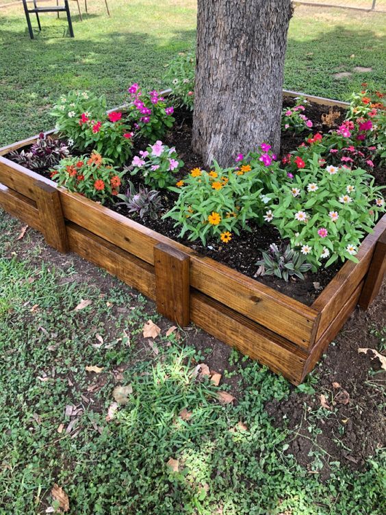 Rustic Tree Base Flower Bed