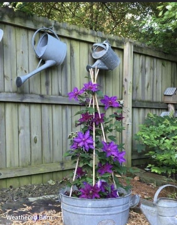 Rustic Watering Can Fence Art