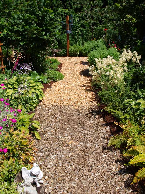 Rustic Wood Chip Pathway