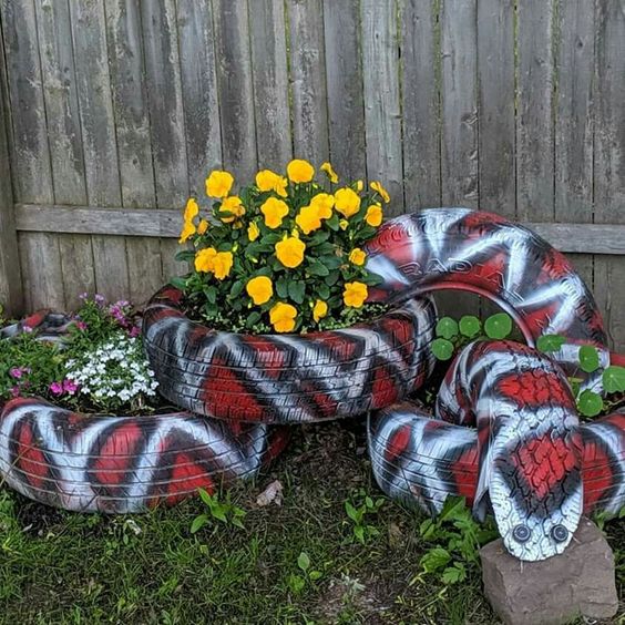 Snake-Shaped Tire Planter