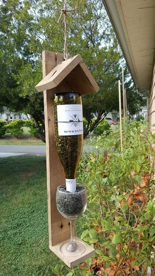 Unique Wine Bottle Bird Feeder