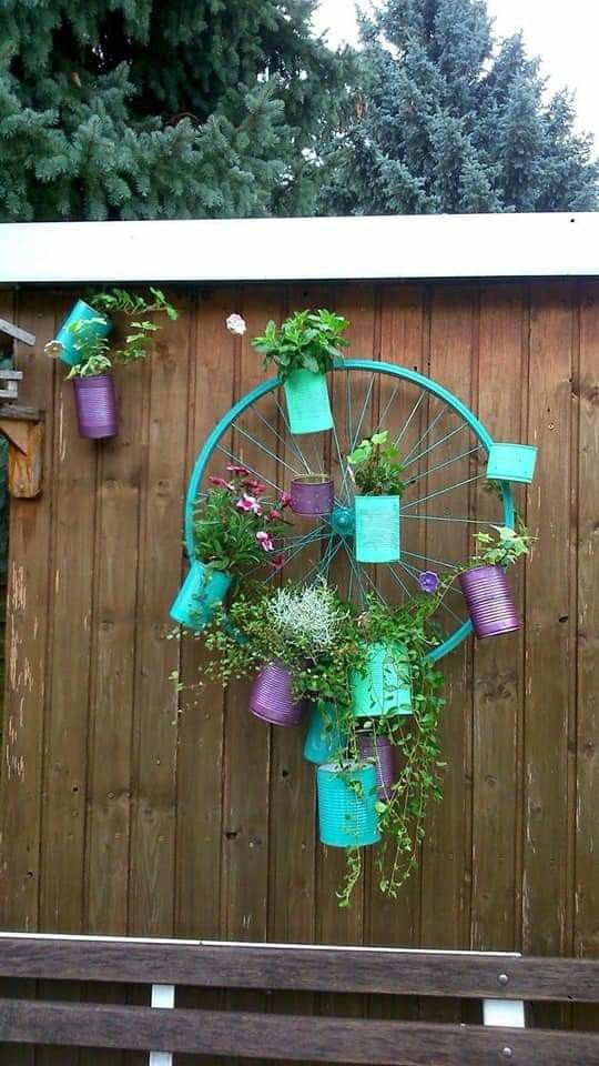 Upcycled Bicycle Wheel Planter Display