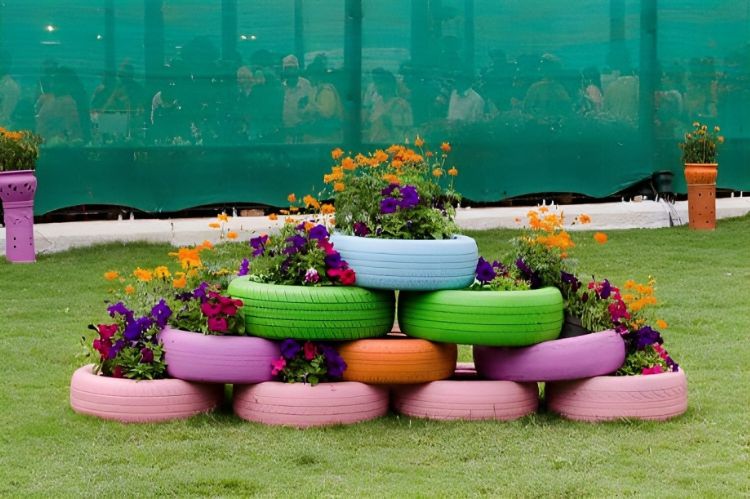 Vibrant Tire Planter Pyramid