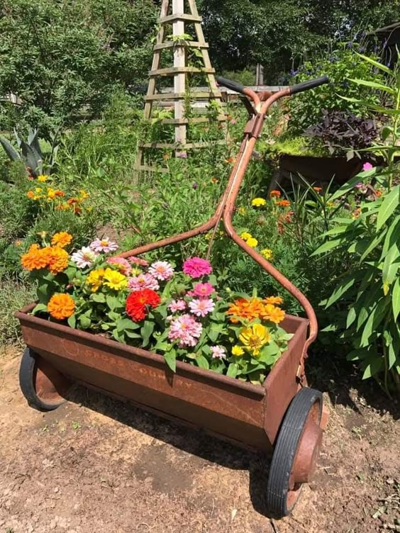 Vintage Lawn Mower Flower Bed