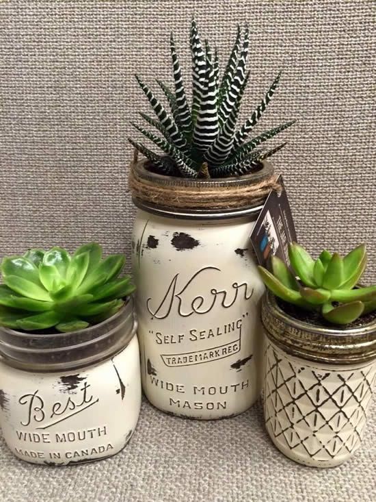 Vintage Mason Jar Succulent Trio