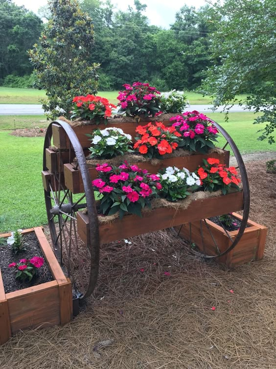 Vintage Wagon Wheel Garden Bed