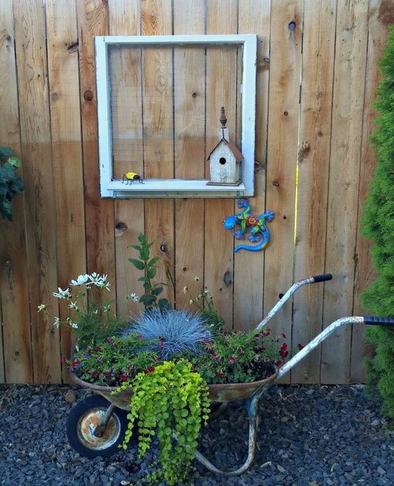 Vintage Wheelbarrow Planter and Window Display