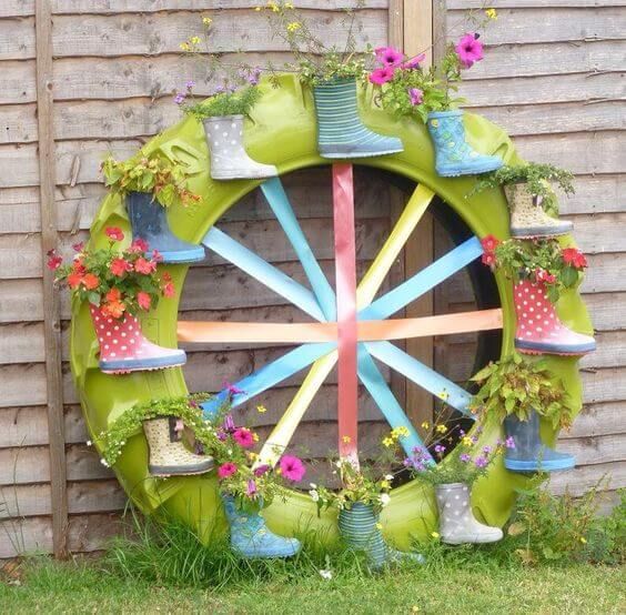 Whimsical Boot-Tire Flower Wheel