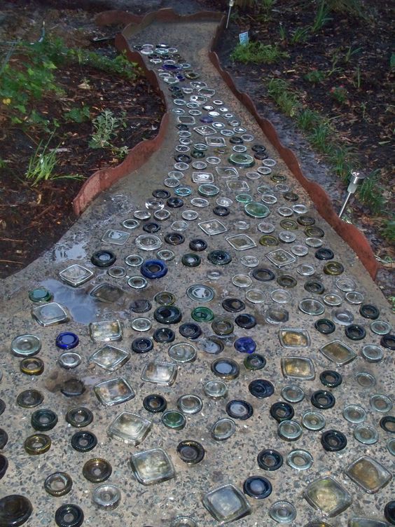 Whimsical Glass Bottle Pathway