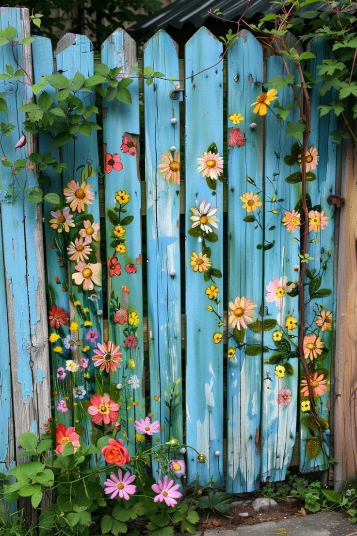 Whimsical Hand-Painted Flower Fence