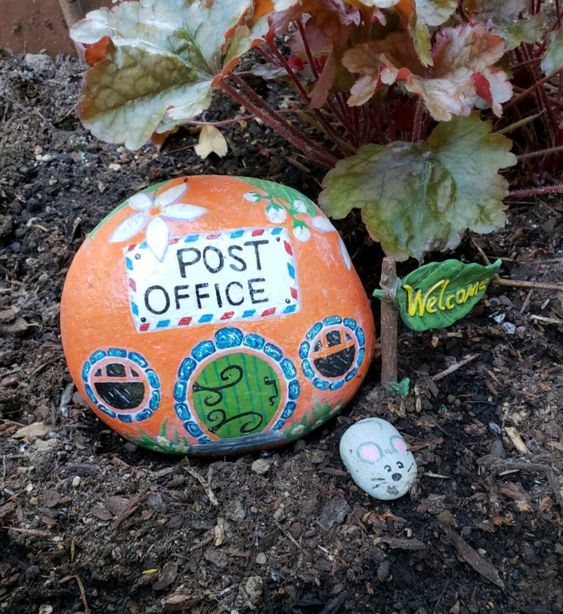 Whimsical Post Office Pebble Decor