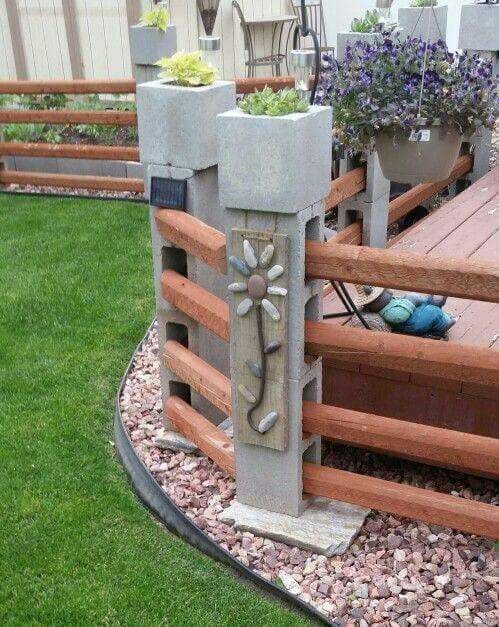 Charming Cinder Block Fence Decor