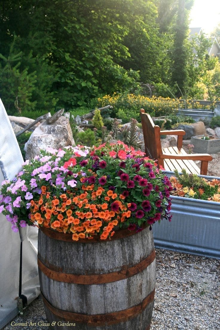 Rustic Barrel Planter Brilliance