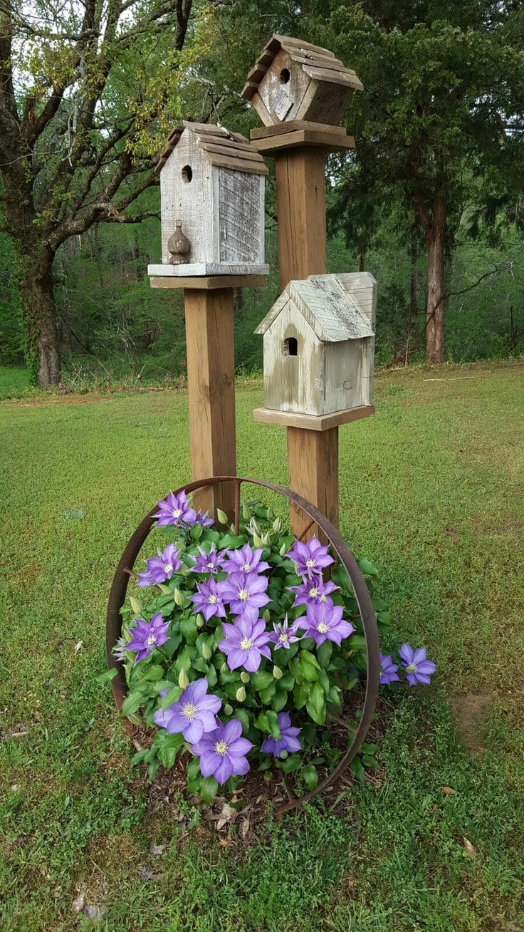 Rustic Birdhouse and Flower Display