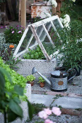 Rustic Cinder Block Mini Greenhouse