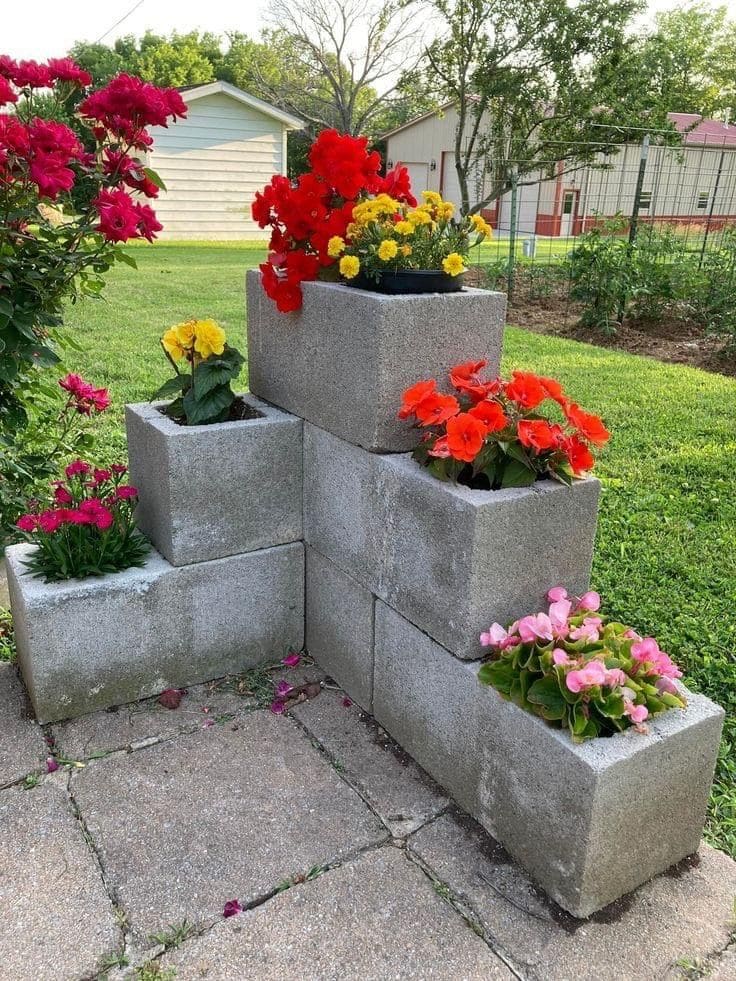 Vibrant Tiered Cinder Block Planter