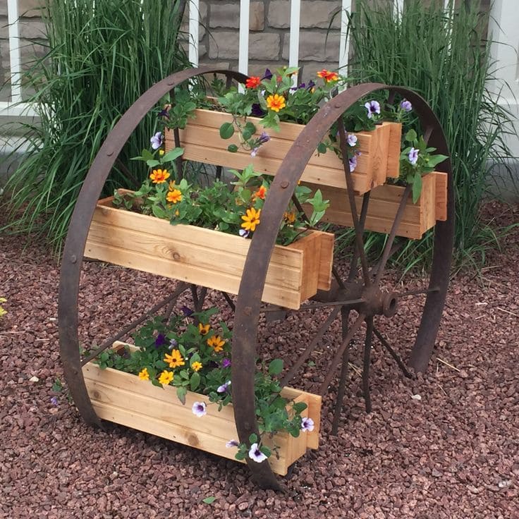 Vintage Wagon Wheel Planter