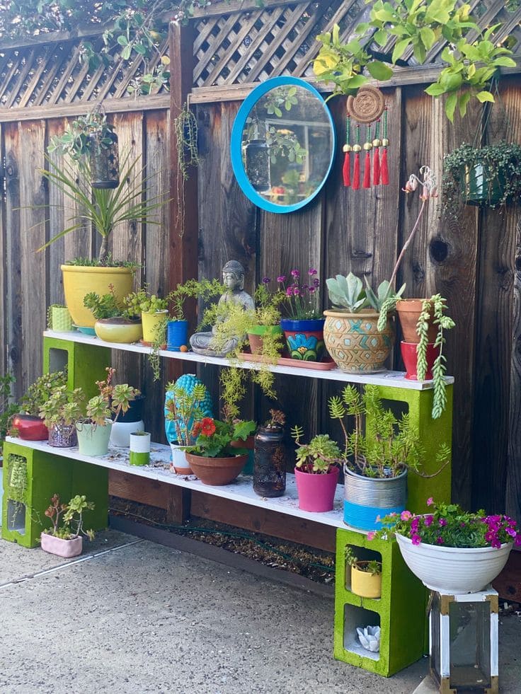 Vivid Cinder Block Garden Shelf