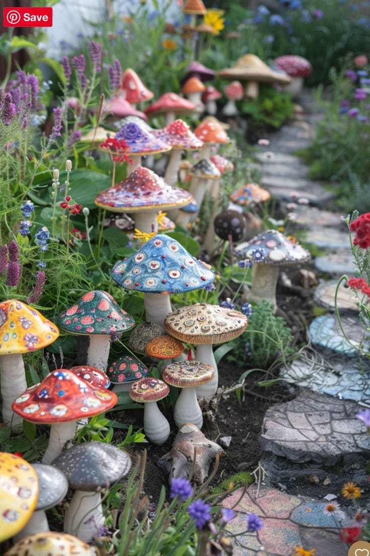 Whimsical Handcrafted Mushroom Pathway