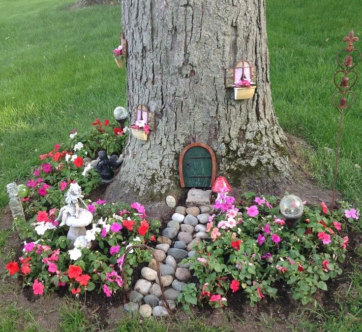 Whimsical Tree Trunk Fairy Garden