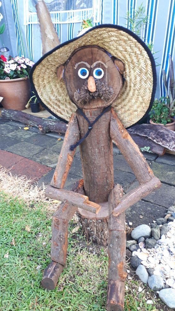 Whimsical Wood Man Garden Sculpture