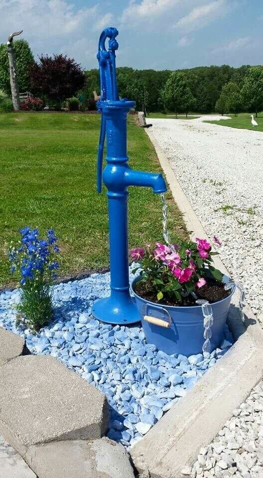 Charming Bucket Fountain Planter Display