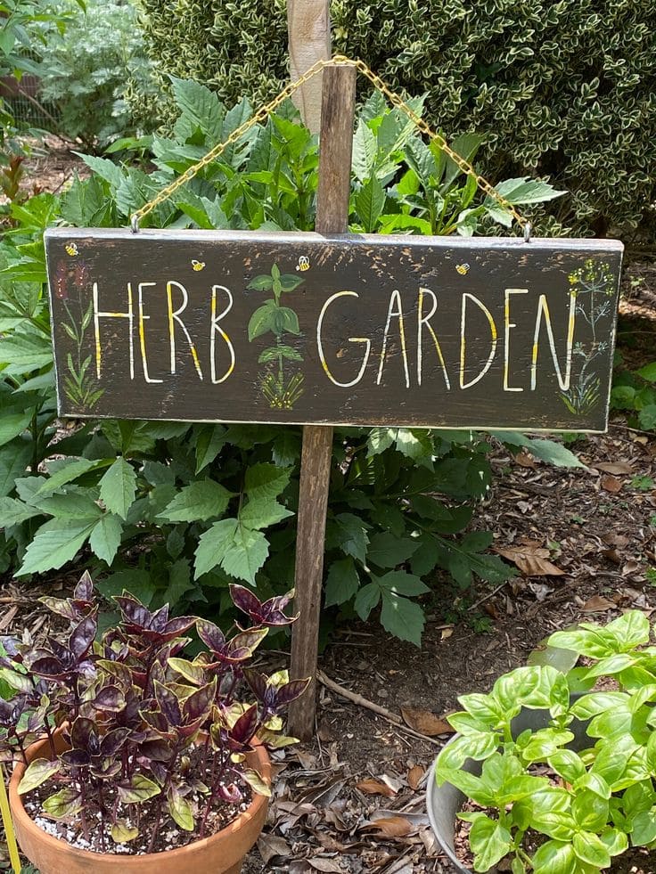 Charming Hand-Painted Herb Garden Sign