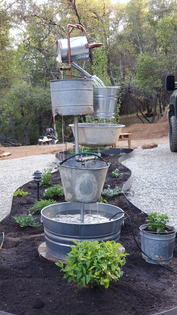 Charming Multi-Tiered Bucket Fountain