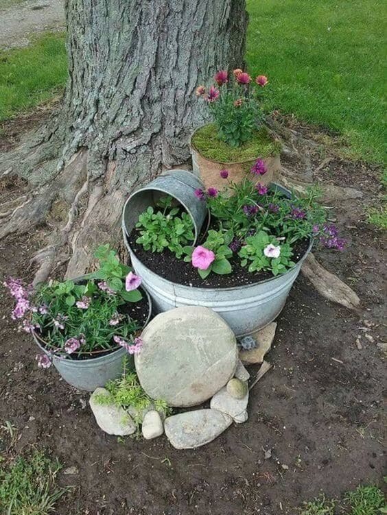 Charming Tiered Bucket Planter Display