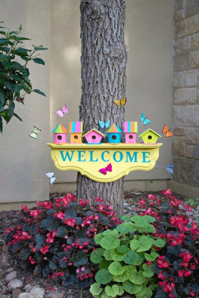 Colorful Birdhouse Welcome Sign Display