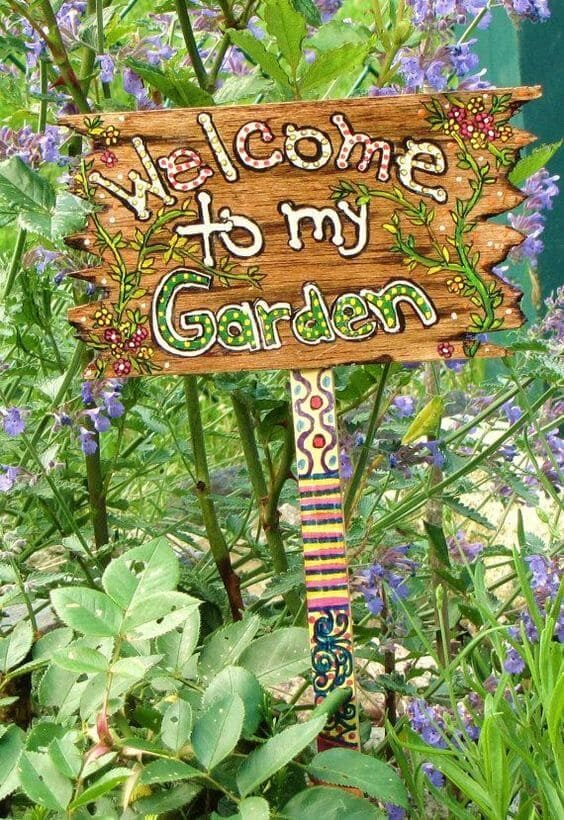 Colorful Hand-Painted Welcome Garden Sign