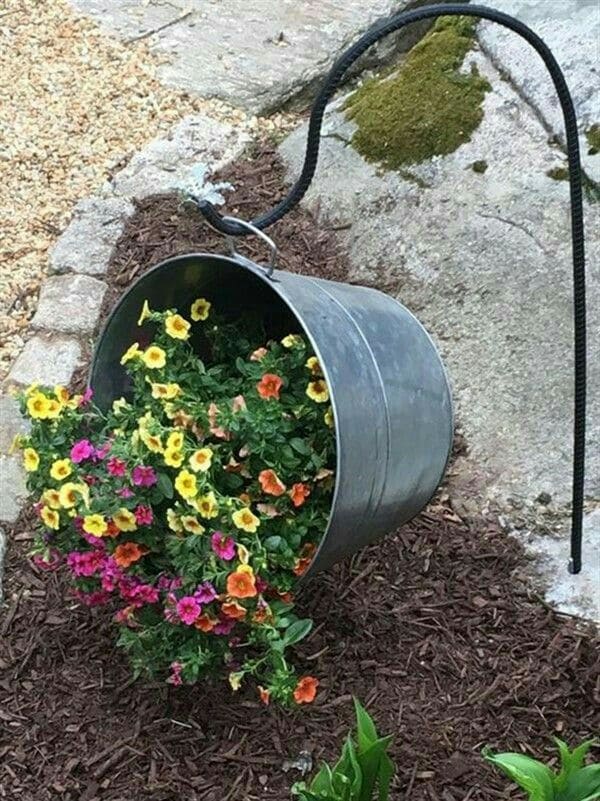 Colorful Tipping Bucket Flower Display