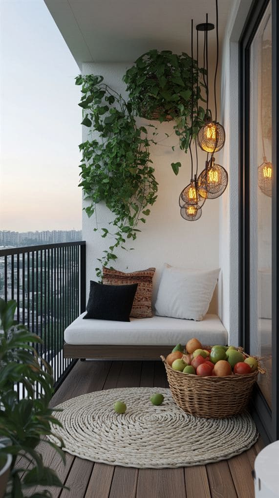 Cozy Balcony Escape with Hanging Greenery