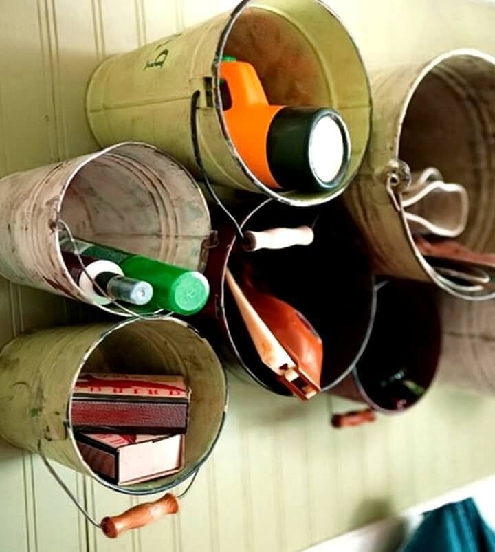 Creative Wall Organizers from Old Buckets