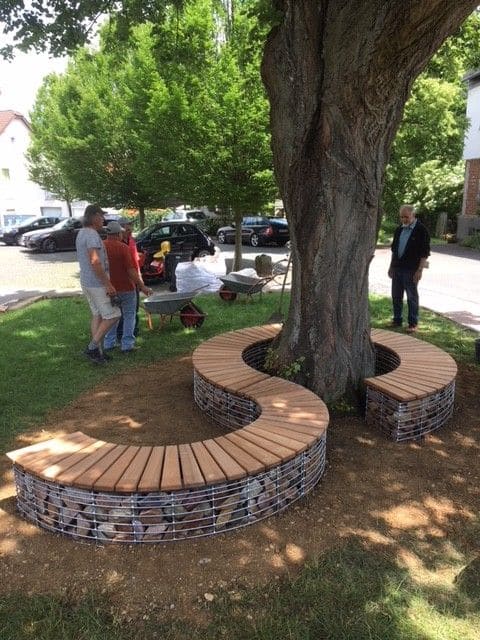 Curved Gabion Bench Around Tree