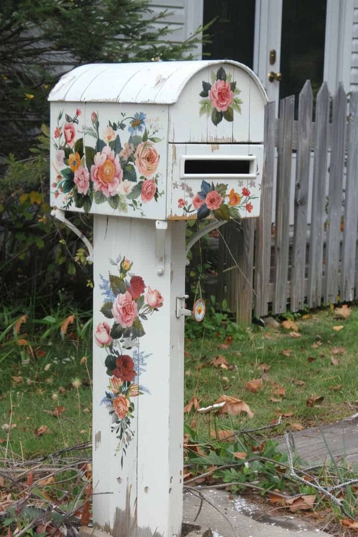 Enchanting Floral-Painted Mailbox Design