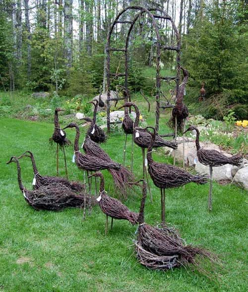 Flock of Whimsical Garden Twiggy Birds