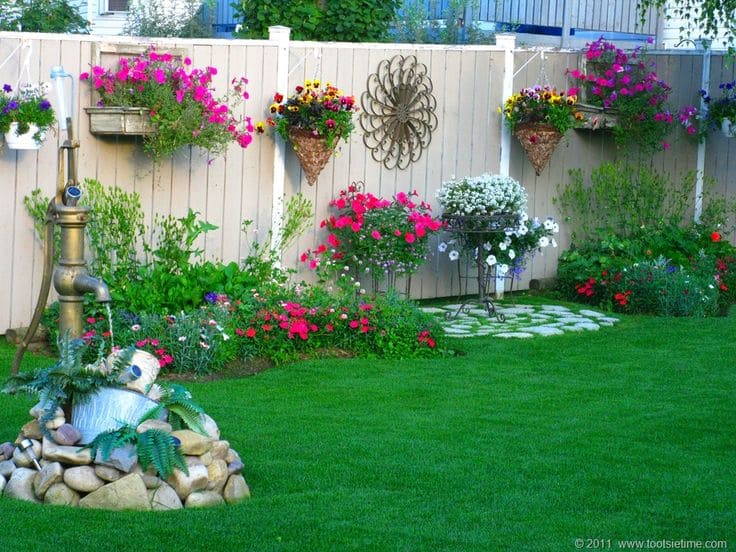 Floral Fence Landscaping with Water Feature